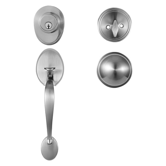 Front Door Handle and Deadbolt Set, Satin Nickel Front Door Lock Set with Interior Knob, Adjustable Hole Spacing Single Cylinder Handleset, for Right and Left Handed Entrance and Front Door