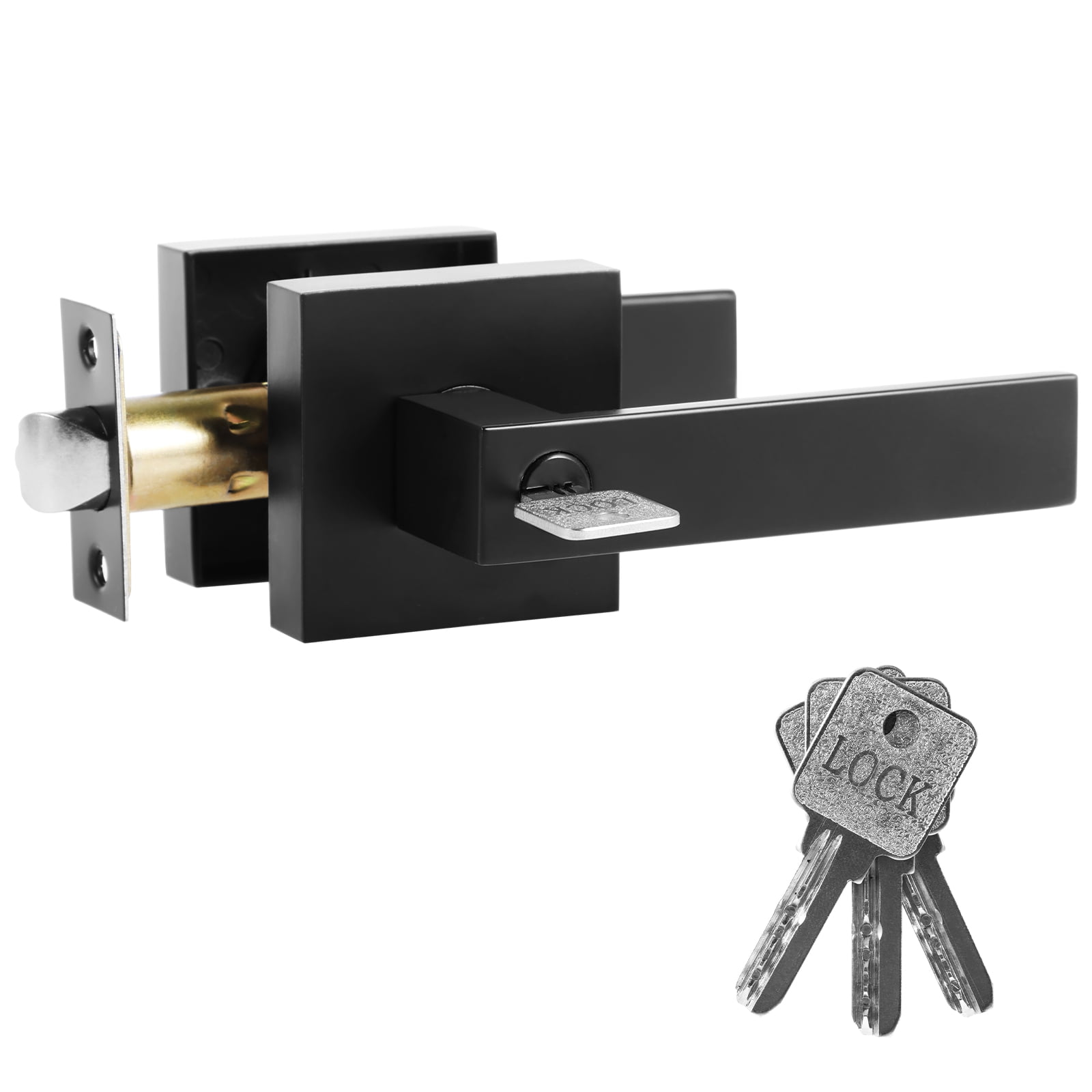 Front Door Handle Entry Exterior Door Handle Reversible Door Knobs with 3 Keys Zinc Alloy Entry Door Lever Wardrobe Door Handle Interior for Bedroom Office Rooms