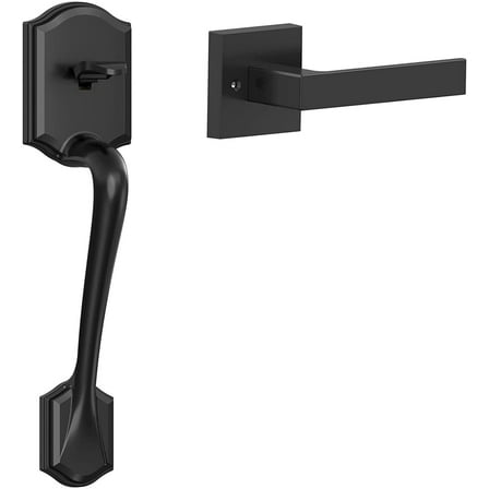 Front Door Handle,Hornbill Black Door Handle Set,Exterior Door Handle and Interior Level,Matte Black Door handle in Modern Style,Single Cylinder Entry Door Handle with Lower Half Lever for Home Office