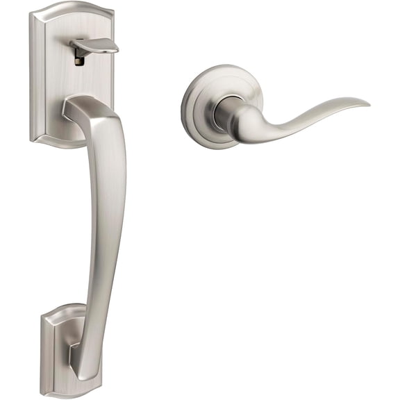 Front Door Handle No Lock, Entry Handleset Exterior with Interior Reversible Handed Lever, Non-Locking, Venetian Bronze, Deadbolt Not Included