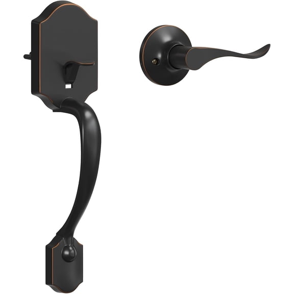 Front Door Handle Set Exterior Door Handle No Lock with Reversible Lever, Entry Door Handleset for Right & Left-Handed Doors, Oil Rubbed Bronze