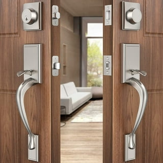 NeuType Front Door Handle Set Entrance Double Door Lock Set Heavy Duty  Entry Handle Set with Lock Black 