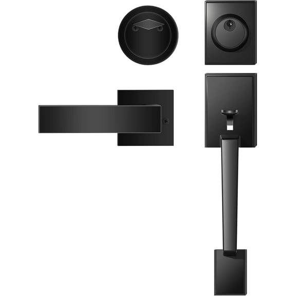Front Door Handle and Deadbolt Set, Matte Black Exterior Door Lock Set with Single Cylinder Deadbolt, Reversible for Left & Right Hand Doors