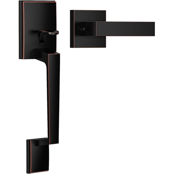 Front Door Handle with Modern Lever, Oil Rubbed Bronze Exterior Entry Door Handle No Lock, Reversible for Left & Right Handed Door, Lower Half Grip