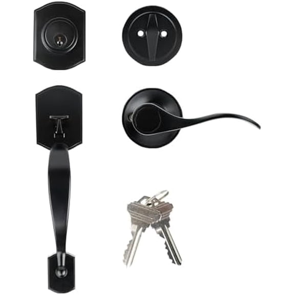 Front Door Handleset with Door Knob - Single Cylinder - Interior Front Door Lock Set$$Tools & Hardware Other