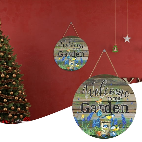 Front Door Hanging,Country Garden Decorative Sign Welcome To My Garden Wooden Hanging Sign Round Door Wall Decoration Wall Pediments 11.81"x11.81"