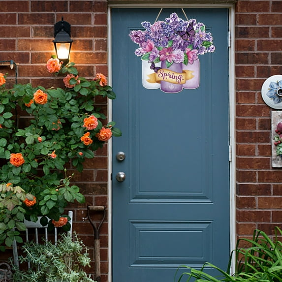 Front Door Hanging,Door Number Purple Flowers Spring Hanging Sign Joyous Spring Welcome Door Number Country Wood Wall Hanging Decoration Spring Easter Party Outdoor Interior Front Door Decoration