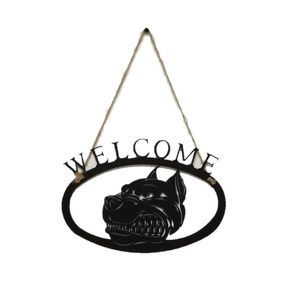 Front Door Iron Large WELCOME Warning Sign Plaque Home Decor Wall Art Unique Metal Mean Bull Dog