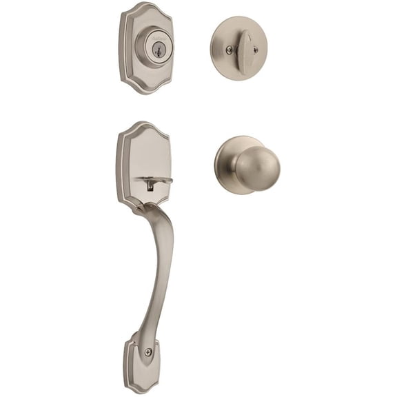 Front Door Lock Handle and Deadbolt Set, Entry Handleset Exterior with Interior Door Knob, Satin Nickel, Pick Resistant SmartKey Rekey Deadbolt Security