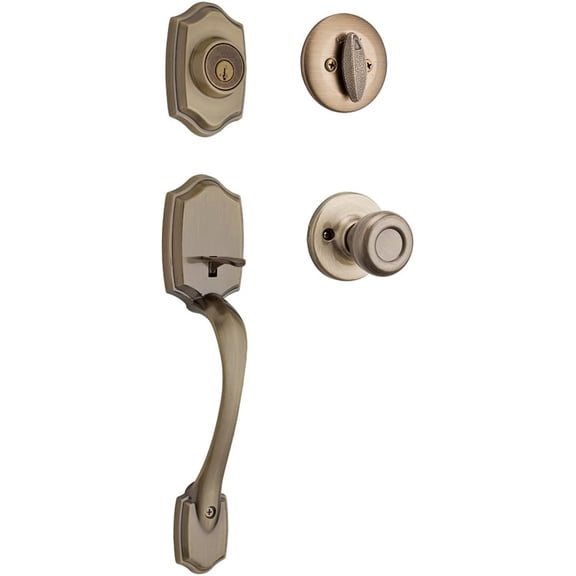 Front Door Lock Handle and Deadbolt Set, Entry Handleset Exterior with Interior Door Knob, Venetian Bronze, Pick Resistant SmartKey Rekey Deadbolt Security, Brown