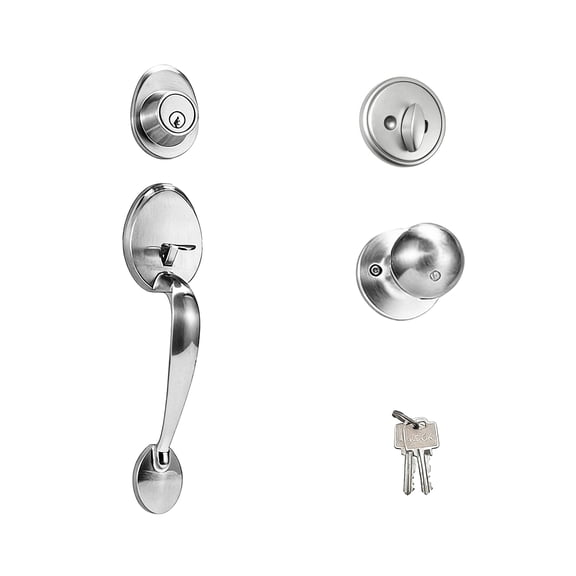 Front Door Lock Handle and Deadbolt Set,Entry Handleset Exterior with Interior Door Knob,Modern Style, Reversible for Left &Right Hand Door