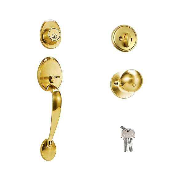 Front Door Lock Handle and Deadbolt Set,Entry Handleset Exterior with Interior Door Knob,Modern Style, Reversible for Left &Right Hand Door