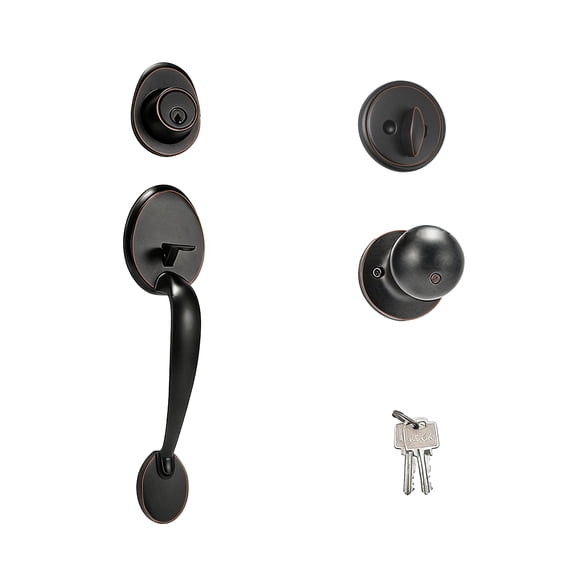 Front Door Lock Handle and Deadbolt Set,Entry Handleset Exterior with Interior Door Knob,Modern Style, Reversible for Left &Right Hand Door
