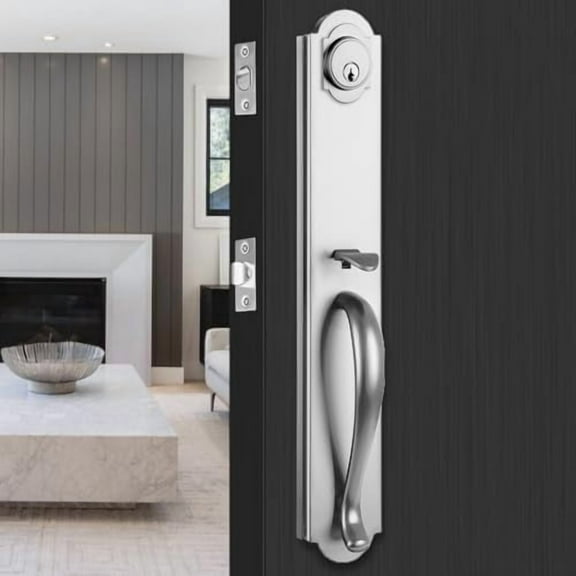 Front Door Lock Set, Brushed Nickel Keyed Entry Door Lock Set with Deadbolt, Reversible for Right and Left Handed, Heavy Duty Exterior Door Handleset