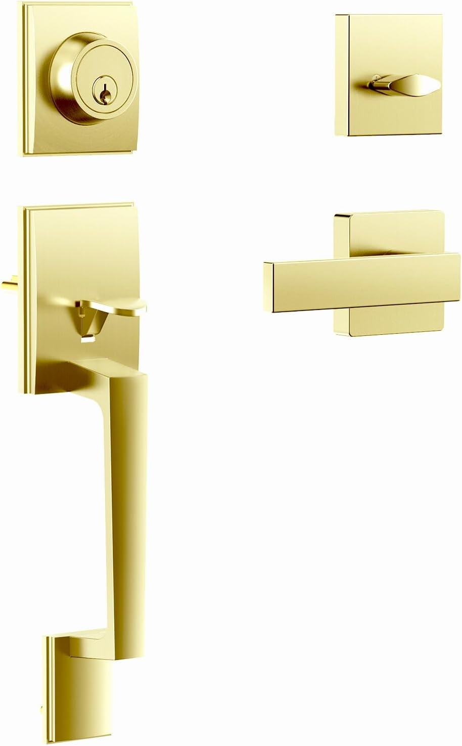Gold Reversible Front Door Handle Set with Deadbolt