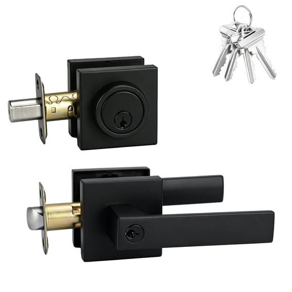 Front Door Lock Set Exterior Door Lock Set,Door Handle with Single Cylinder Deadbolt Lock,Keyed Alike Door Locks for Front Door(Matte Black,1Pack Set)