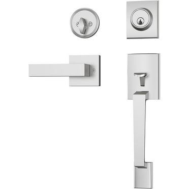 Front Door Lock Set, Front Door Handle with Single Cylinder Deadbolt and Lever, Reversible Handleset for Right and Left Handed, Silver Silver