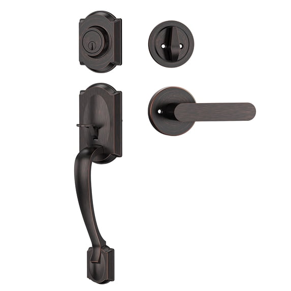 Front Door Lock Set, Oil Rubbed Bronze Front Door Handle and Deadbolt Set, Vintage Exterior Door Lock Set, Door Handle Exterior Reversible for Right&Left Door