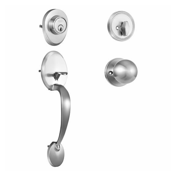 Front Door Lock Set, Satin Nickel Handleset with Deadbolt & Knob, Adjustable Hole Spacing 7-11/16 to 8-13/16 in, Single Cylinder, for Entry & Exterior Doors