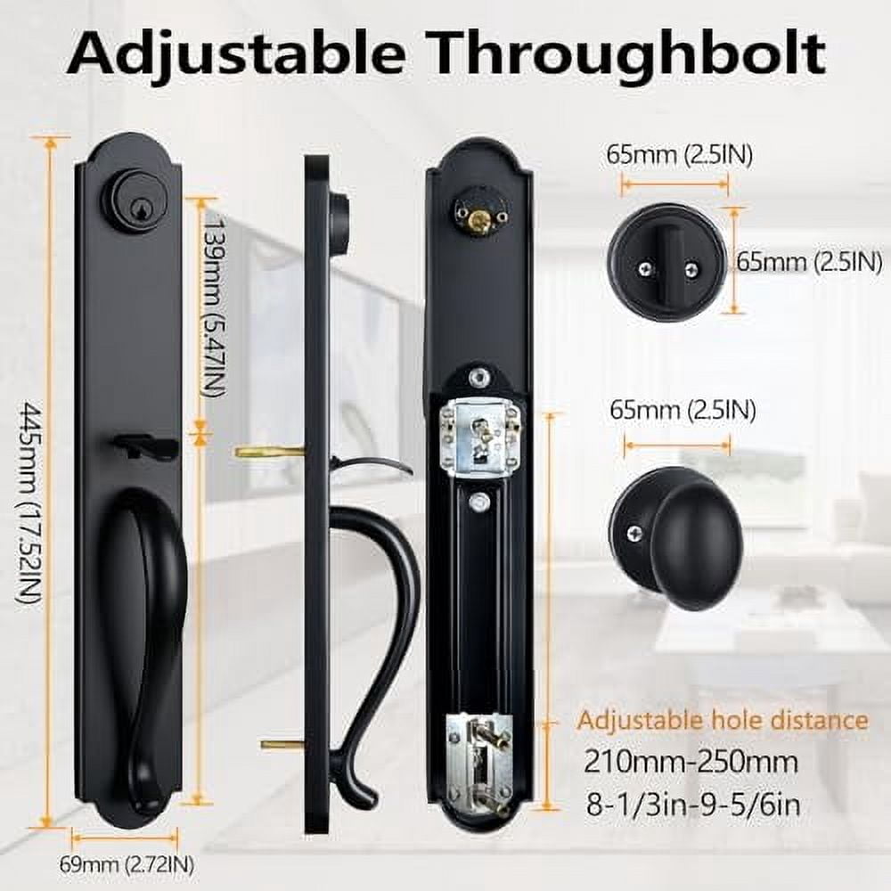 EHOMEWARE Matte Black Front Door Handle Set - Exterior Lever With Single Cylinder Deadbolt, Reversible For Left/Right Doors