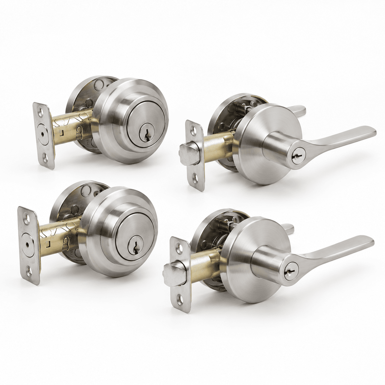 Door Lock Devices Front Door Lock Set with Deadbolt and Lever, Satin Nickel, 2 Pack ...