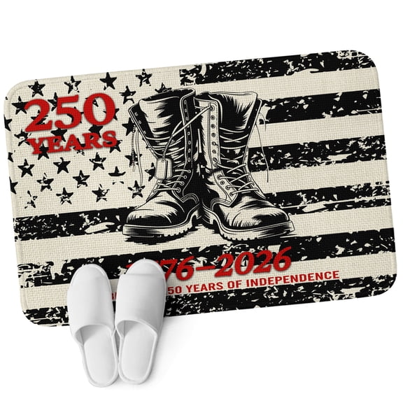 Front Door Mat 15.7"x23.6", 250 Anniversary Non Slip Backing & Low Profile Doormats, Absorbent Muddy Dirt Trapper Door Mats for Front Back Door All-Weather Vintage Black Stripes Boots Satrs 1776-2026