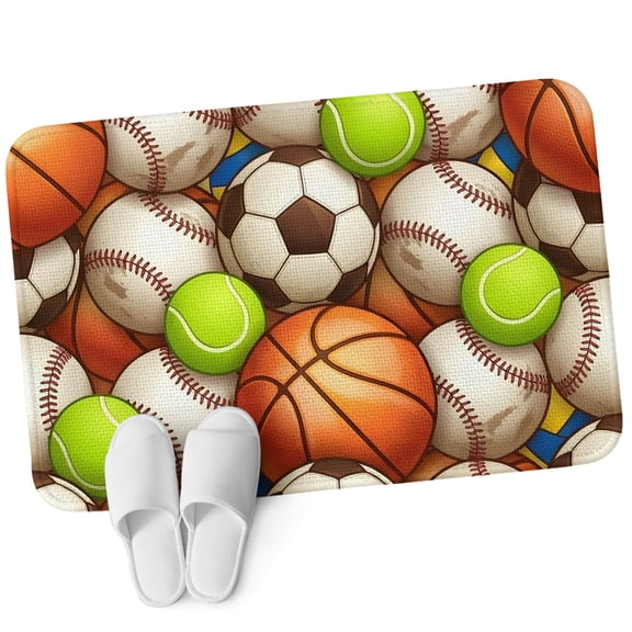 Front Door Mat 15.7"x23.6", 3D Balls Sports Non Slip Backing & Low Profile Doormats, Absorbent Muddy Dirt Trapper Door Mats for Front Back Door Entryway All-Weather Basketball Baseball Football