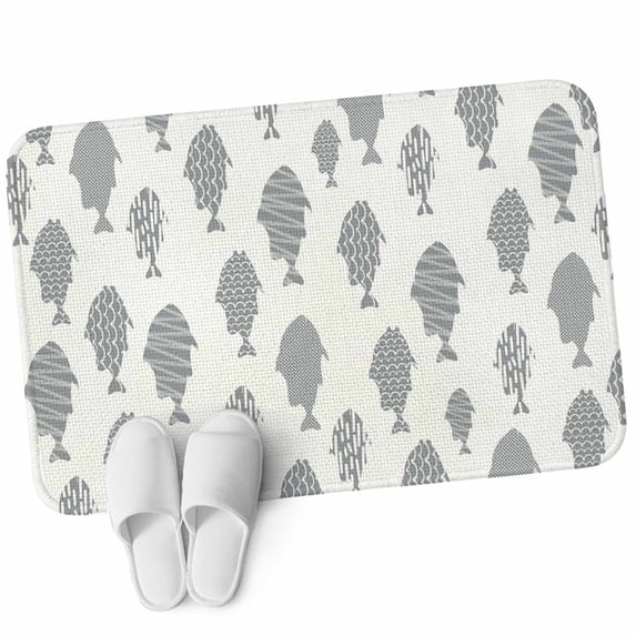 Front Door Mat 15.7"x23.6", Abstract Art Fish Grey Non Slip Backing & Low Profile Doormats, Absorbent Muddy Dirt Trapper Door Mats for Front Back Door Entryway All-Weather Coastal Ocean Summer