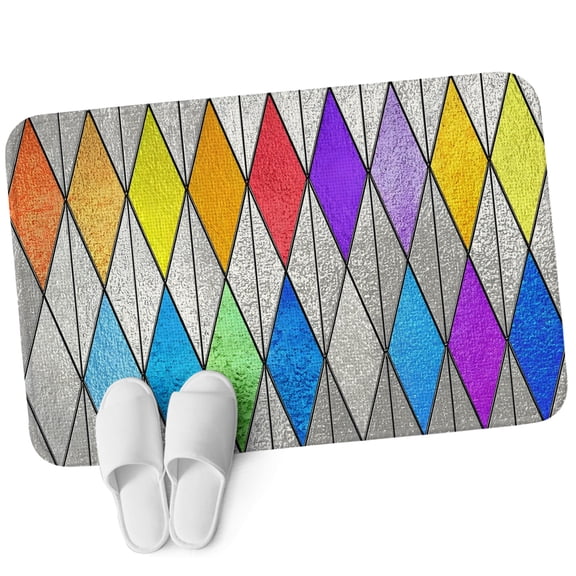 Front Door Mat 15.7"x23.6", Abstract Geometric Non Slip Backing & Low Profile Doormats, Absorbent Muddy Dirt Trapper Door Mats for Front Back Door All-Weather Watercolor Rhombus Stained Glass Pattern