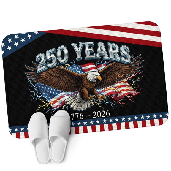 Front Door Mat 15.7"x23.6", American Flag 4th of July Non Slip Backing & Low Profile Doormats, Absorbent Muddy Dirt Trapper Door Mats for Front Back Door All-Weather Independence Day Eagle USA Flag