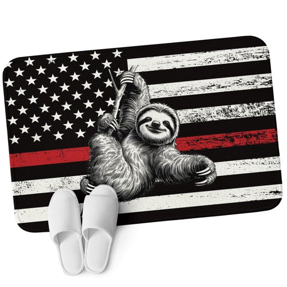 Front Door Mat 15.7"x23.6", American Flag Non Slip Backing & Low Profile Doormats, Absorbent Muddy Dirt Trapper Door Mats for Front Back Door All-Weather Cute Sloth Star Striped Flag Viintage Black