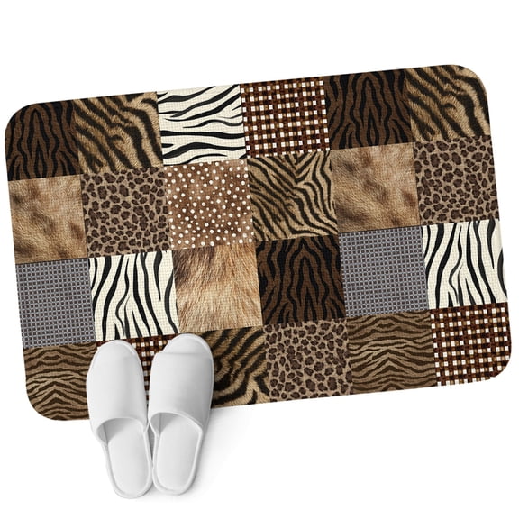 Front Door Mat 15.7"x23.6", Animal Print Plaid Non Slip Backing & Low Profile Doormats, Absorbent Muddy Dirt Trapper Door Mats for Front Back Door Entryway All-Weather Modern Geometric Leopard Print