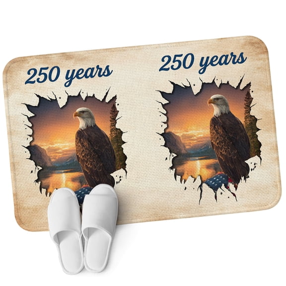 Front Door Mat 15.7"x23.6", Anniversary USA Flag Non Slip Backing & Low Profile Doormats, Absorbent Muddy Dirt Trapper Door Mats for Front Back Door Entryway All-Weather Eagle American Flag Vintage