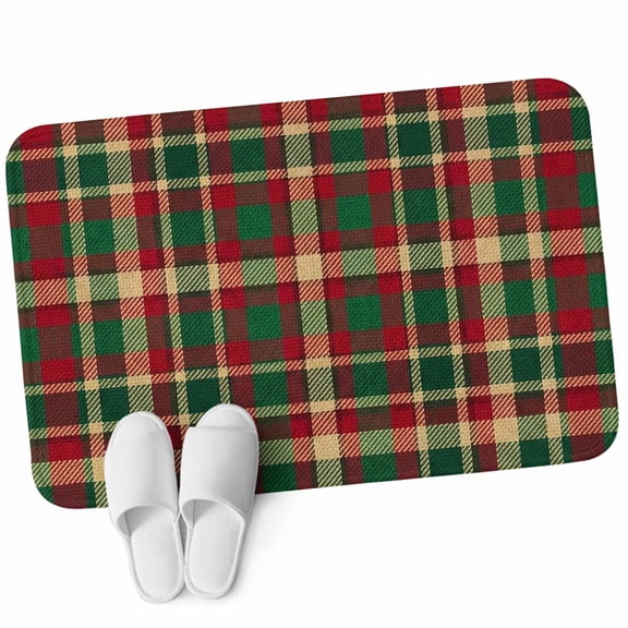 Front Door Mat 15.7"x23.6", Autumn Plaid Non Slip Backing & Low Profile Doormats, Absorbent Muddy Dirt Trapper Door Mats for Front Back Door All-Weather Red Green Tartan Gingham Farmhouse Checkered