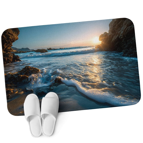 Front Door Mat 15.7"x23.6", Beach Reef Non Slip Backing & Low Profile Doormats, Absorbent Muddy Dirt Trapper Door Mats for Front Back Door All-Weather Shiny Sunset Ocean Waves Natural Seaside