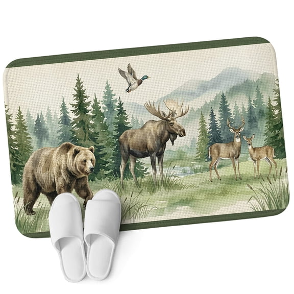 Front Door Mat 15.7"x23.6", Bear Moose Non Slip Backing & Low Profile Doormats, Absorbent Muddy Dirt Trapper Door Mats for Front Back Door Entryway All-Weather Farmhouse Forest Watercolor
