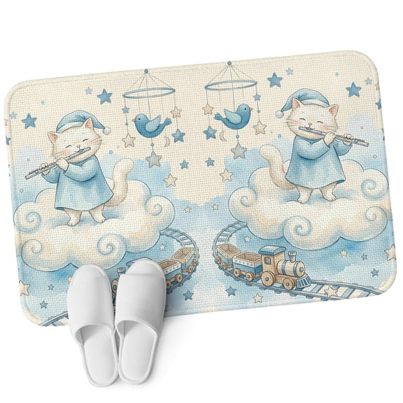 Front Door Mat 15.7"x23.6", Beige Cartoon Cats Non Slip Backing & Low Profile Doormats, Absorbent Muddy Dirt Trapper Door Mats for Front Back Door All-Weather Cute Cats Sleeping Dreams Clouds