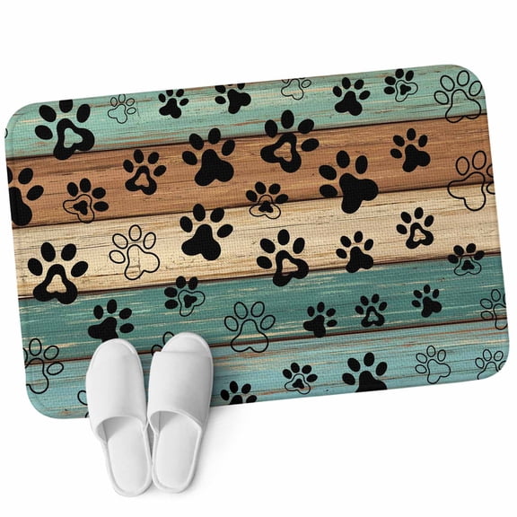 Front Door Mat 15.7"x23.6", Black Dog Claws Non Slip Backing & Low Profile Doormats, Absorbent Muddy Dirt Trapper Door Mats for Front Back Door Entryway Cat Pets Printed Teal Brown Wood Grain