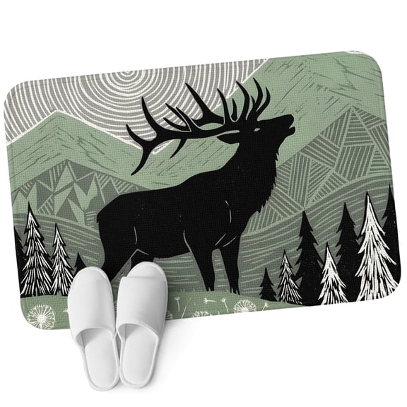 Front Door Mat 15.7"x23.6", Black Elk Non Slip Backing & Low Profile Doormats, Absorbent Muddy Dirt Trapper Door Mats for Front Back Door Entryway All-Weather Farm Animals Mountains Forest Wilderness