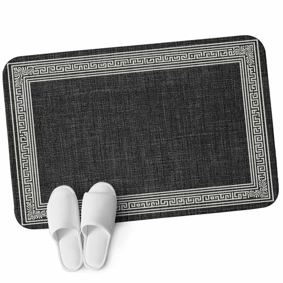 Front Door Mat 15.7"x23.6", Black Retro Greek Key Non Slip Backing & Low Profile Doormats, Absorbent Muddy Dirt Trapper Door Mats for Front Back Door Entryway Greece Ancient Rustic Geometric