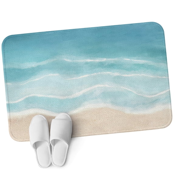 Front Door Mat 15.7"x23.6", Blue Coastal Non Slip Backing & Low Profile Doormats, Absorbent Muddy Dirt Trapper Door Mats for Front Back Door Entryway All-Weather Waves Summer Beach Ocean Sea