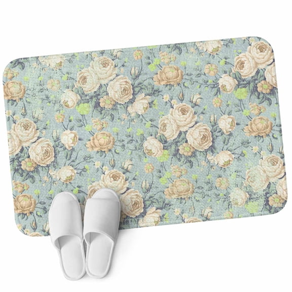 Front Door Mat 15.7"x23.6", Blue Flowers Non Slip Backing & Low Profile Doormats, Absorbent Muddy Dirt Trapper Door Mats for Front Back Door Entryway Romantic Farmhouse Botanical Floral Leaves