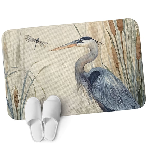 Front Door Mat 15.7"x23.6", Blue Heron Non Slip Backing & Low Profile Doormats, Absorbent Muddy Dirt Trapper Door Mats for Front Back Door Entryway All-Weather Reeds Dragonfly Coastal Animals