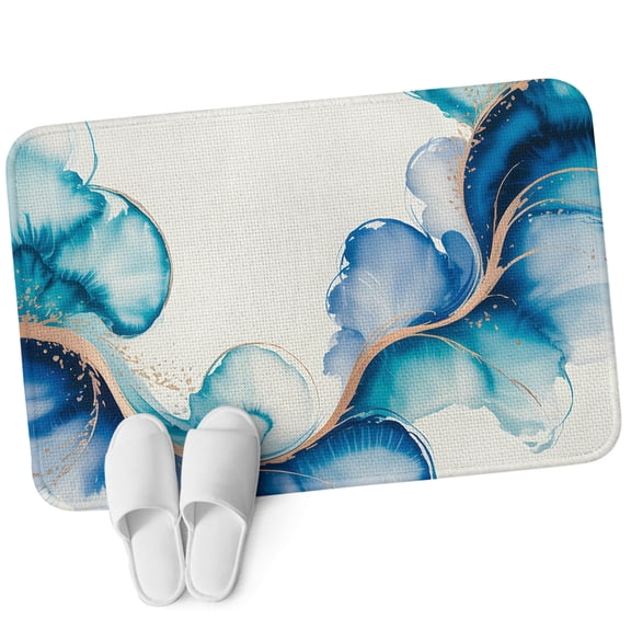 Front Door Mat 15.7"x23.6", Blue Marble Stone Non Slip Backing & Low Profile Doormats, Absorbent Muddy Dirt Trapper Door Mats for Front Back Door All-Weather Ink Splash Country Marble Abstract