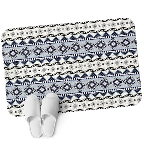 Front Door Mat 15.7"x23.6", Boho Blue Striped Non Slip Backing & Low Profile Doormats, Absorbent Muddy Dirt Trapper Door Mats for Front Back Door All-Weather Ethnic Tribe Southwestern Diamond
