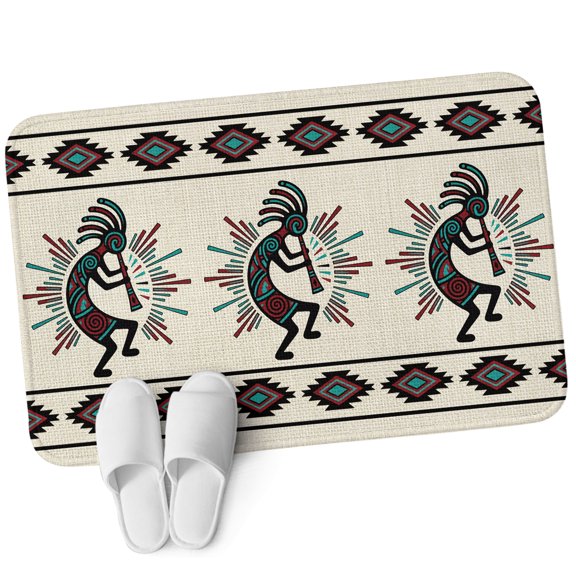 Front Door Mat 15.7"x23.6", Boho Southwest Non Slip Backing & Low Profile Doormats, Absorbent Muddy Dirt Trapper Door Mats for Front Back Door All-Weather Aztec Ethnic Native Human Ethnic Plaid