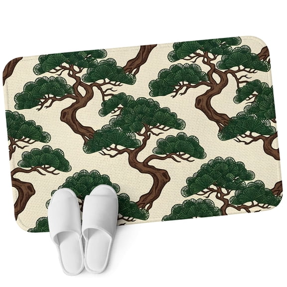 Front Door Mat 15.7"x23.6", Bonsai Tree Non Slip Backing & Low Profile Doormats, Absorbent Muddy Dirt Trapper Door Mats for Front Back Door All-Weather Botanical Pine Japanese Zen Evergreen Eastern