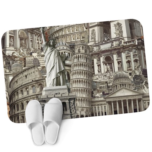 Front Door Mat 15.7"x23.6", Brown Landmarks Non Slip Backing & Low Profile Doormats, Absorbent Muddy Dirt Trapper Door Mats for Front Back Door Entryway All-Weather Modern Abstract Global Artwork