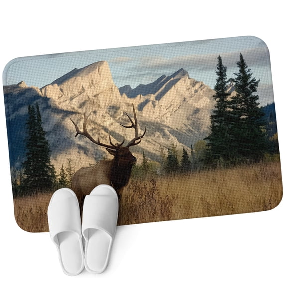 Front Door Mat 15.7"x23.6", Brown Moose Non Slip Backing & Low Profile Doormats, Absorbent Muddy Dirt Trapper Door Mats for Front Back Door Entryway All-Weather Mountains Forest Summer Botanical