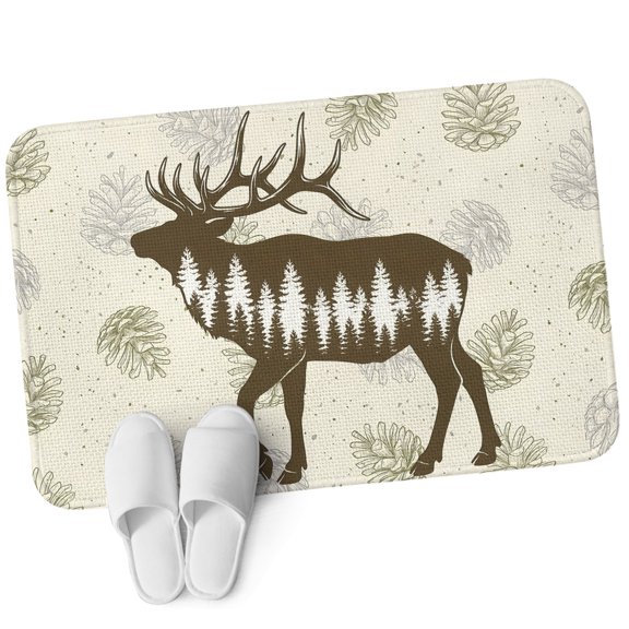 Front Door Mat 15.7"x23.6", Brown Moose Non Slip Backing & Low Profile Doormats, Absorbent Muddy Dirt Trapper Door Mats for Front Back Door Entryway All-Weather Trees Pine Cones Elegant Pastoral
